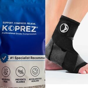 Koprez Foot Ankle Compression Support Sleeve Large Black Plantar Fasciitis New